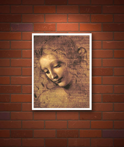 Leonardo da Vinci paintings, drawings, Renaissance antique art prints, posters, Madonna Head, Head of a Woman, La Scapigliata FINE ART PRINT