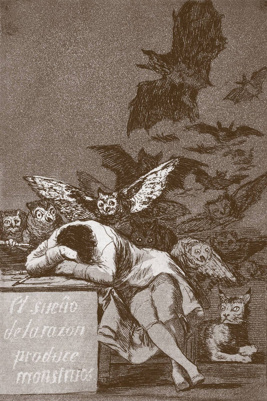 Goya prints, antique etching reproduction, old master drawings, Los caprichos, The Sleep of Reason Produces Monsters Goya FINE ART PRINT