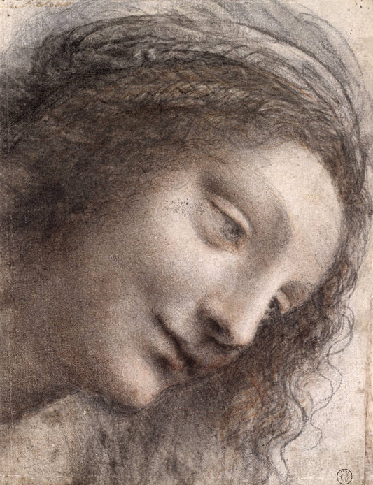 The Head Of the Virgin Leonardo da Vinci FINE ART PRINT, antique art prints,Da Vinci sketches, studies, drawings, paintings reproductions
