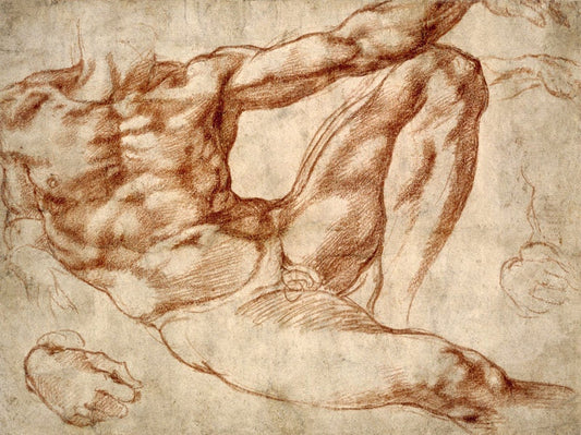 Man figure study Michelangelo Buonarroti drawing FINE ART PRINT, antique european art, italian art, man drawing, renaissance reproductions