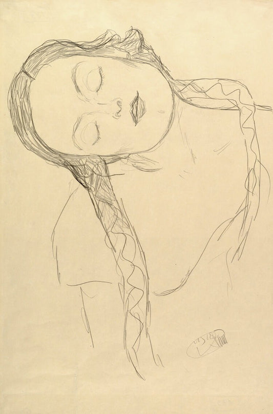 European art, Gustav Klimt drawings, Half-figure of a Young Woman FINE ART PRINT, Vintage art prints, Portraits, antique posters, wall art