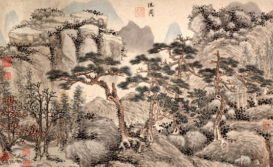 Chinese art prints, Nature landscape, Mountain and pines painting FINE ART PRINT, china vintage antique paintings, wall posters, home decor