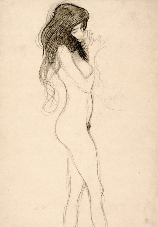 Erotic art, Gustav Klimt drawings, Vintage art prints, Nude woman standing, European art, Vintage drawing, FINE ART PRINT