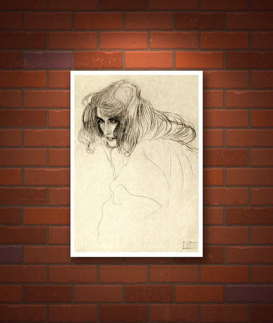 Gustav Klimt drawings, Vintage art prints, Young Woman with Long Hair, European painting, Portraits, FINE ART PRINT, antique poster, wallart