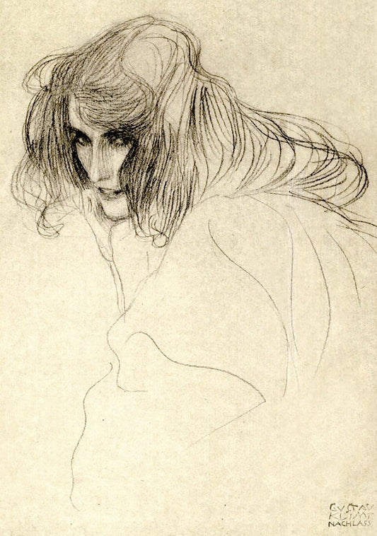 Gustav Klimt drawings, Vintage art prints, Young Woman with Long Hair FINE ART PRINT