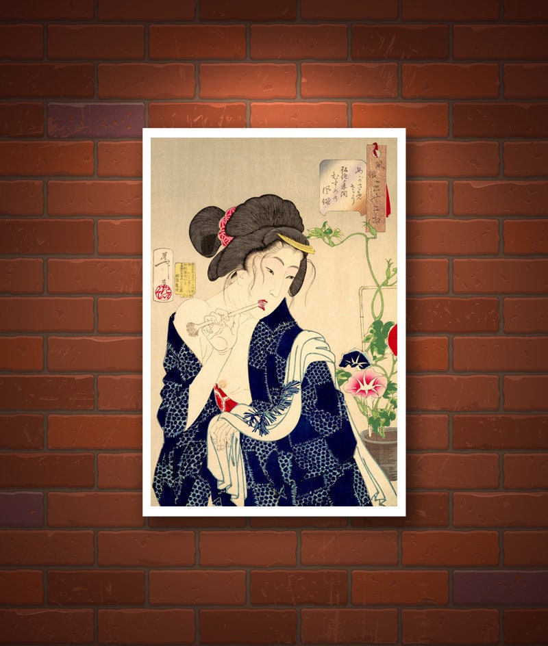 Japanese art prints, Japanese geishas, Nudes, Beauties, Waking Up Girl, Yoshitoshi FINE ART PRINT, Japanese woodblock prints, art posters