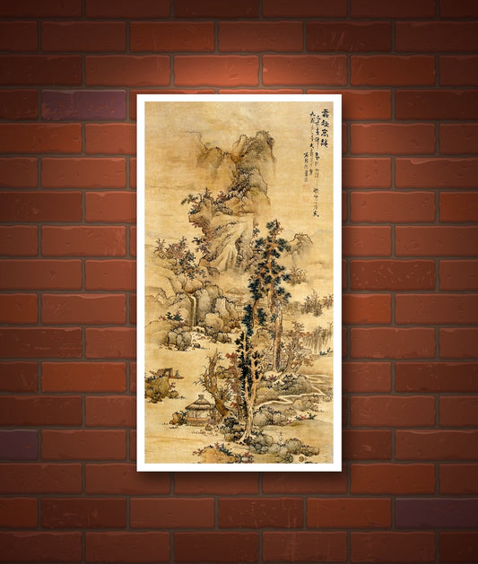 Chinese art prints, Nature landscape, Mountains watercolor painting FINE ART PRINT, china vintage antique paintings, wall posters, homedecor