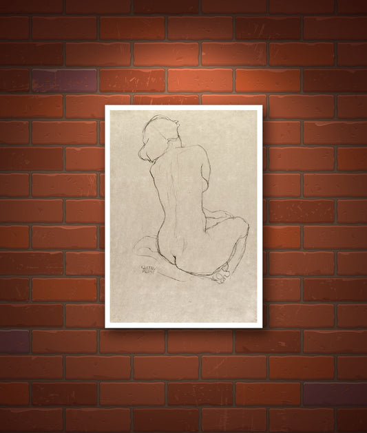 European art, Nude erotic drawings, art prints, posters, Nude study for the Virgin, Gustav Klimt FINE ART PRINT, art reproductions, wall art