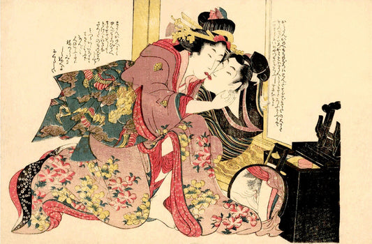 Japanese art, Japanese geisha and samurai, shunga, Two lovers Utamaro FINE ART PRINT, japanese woodblock print, paintings, posters, wall art