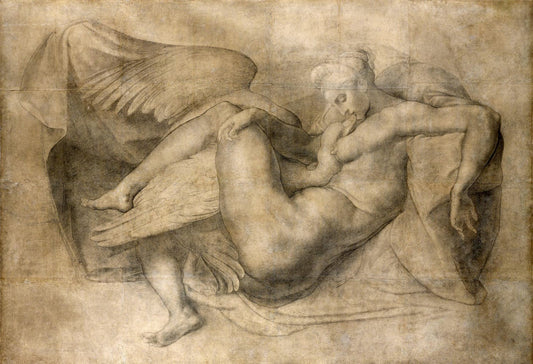 Antique European art, Nude art, Michelangelo Buonarroti drawing Leda and the Swan FINE ART PRINT, italian art, Nude erotic art, renaissance