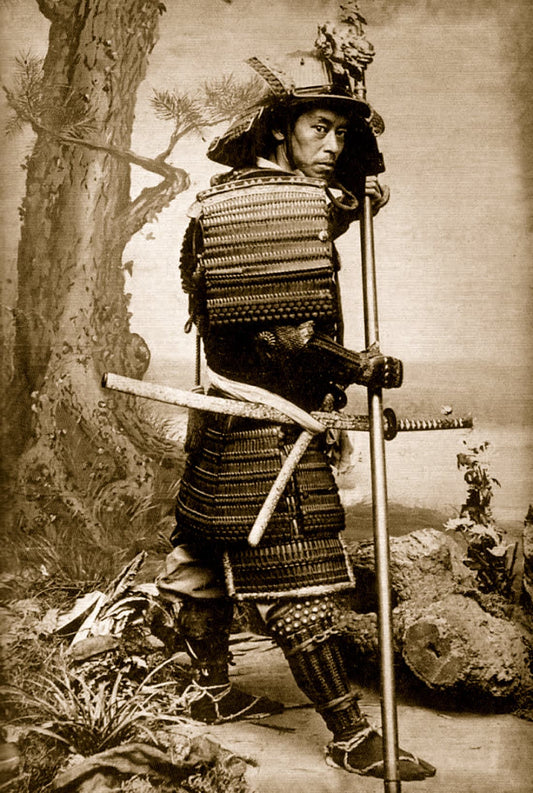 Vintage samurai art photography, Japanese Samurai holding spear FINE ART PRINT, vintage photograph, samurai warriors art print, wall posters