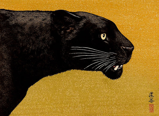 Japanese art, Panther paintings, prints, posters, Black panther Toshi Yoshida FINE ART PRINT