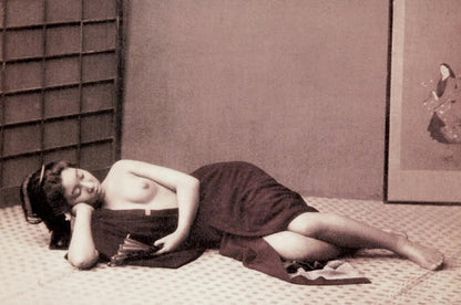 Japanese geisha vintage photography, Nude geisha lying FINE ART PRINT, old antique photographs art prints, Japanese geishas wall art posters