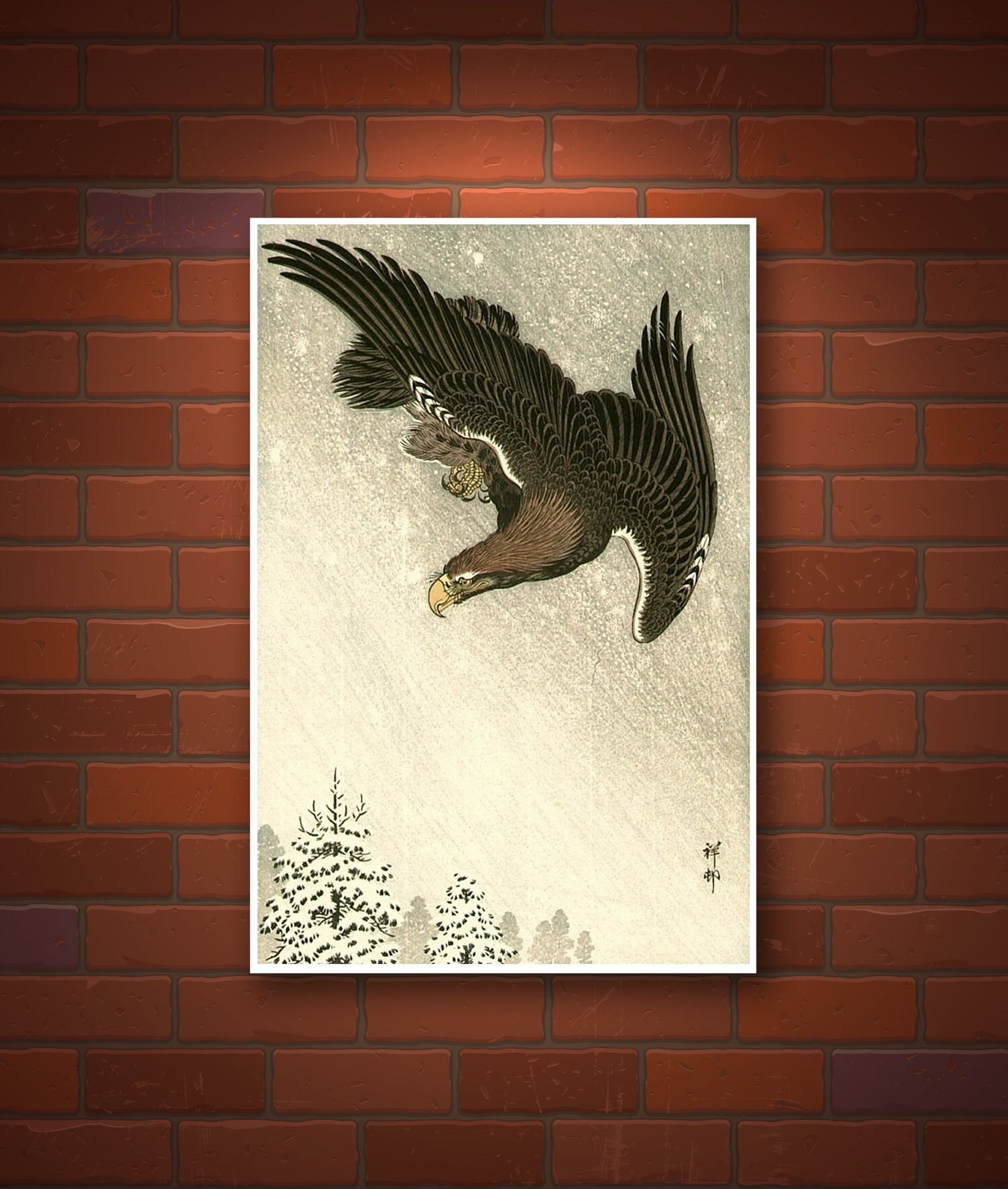 Japanese art, Eagle paintings, Animal, birds prints, Eagle flying in snow Shoson FINE ART PRINT. Japanese prints, art posters, reproductions