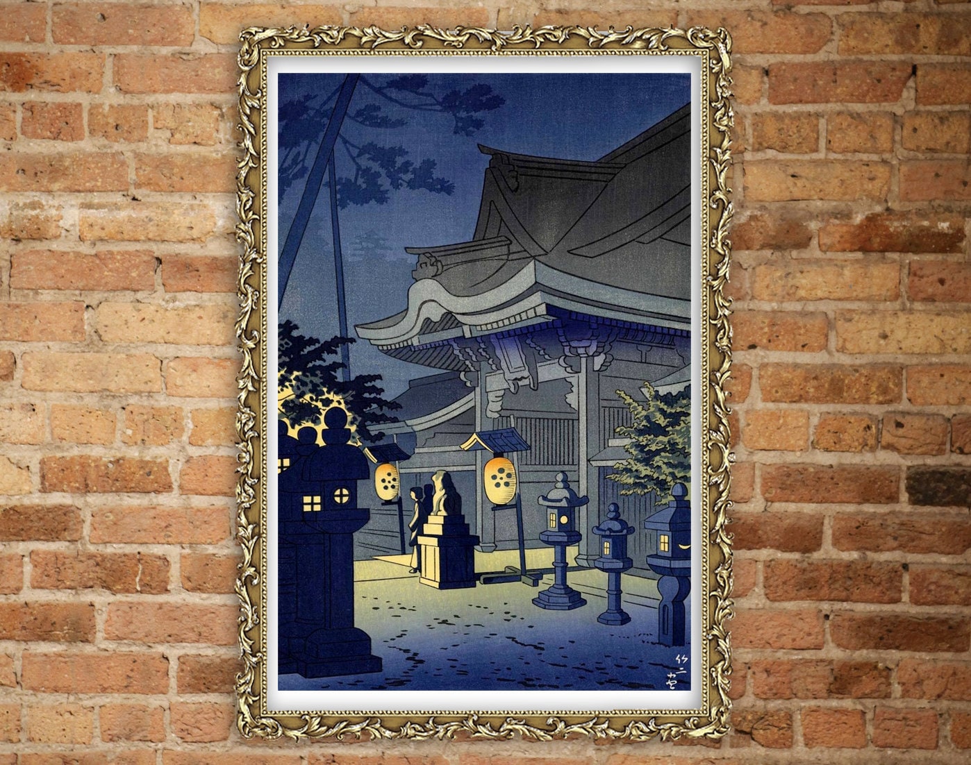 Japanese art prints, Japanese Temple in evening Hasui Kawase FINE ART PRINT, Japanese paintings, woodblock prints reproductions, art posters