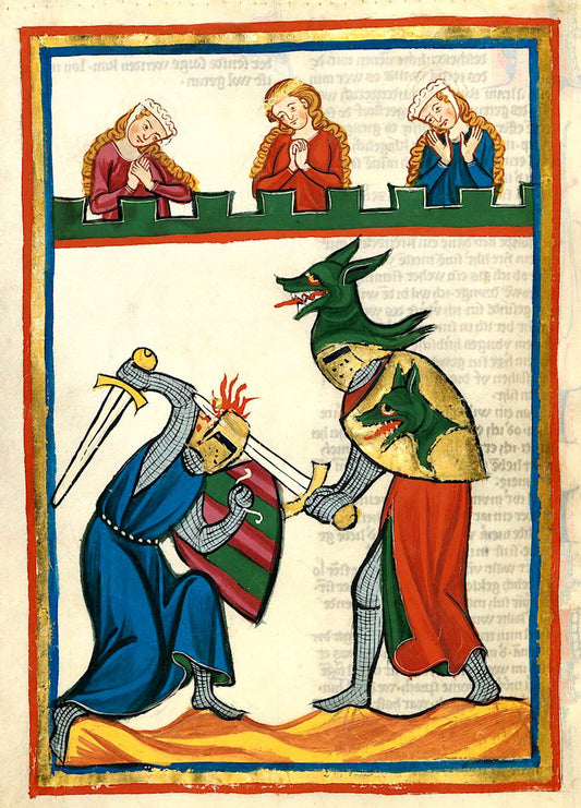 Antique European art, Illuminated manuscript, Medieval art, Manesse codex, Two Knights fighting FINE ART PRINT, wall art, home decor, poster