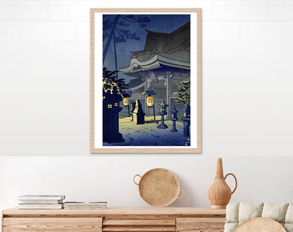 Japanese art prints, Japanese Temple in evening Hasui Kawase FINE ART PRINT, Japanese paintings, woodblock prints reproductions, art posters