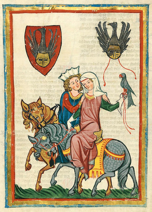 Antique European art, Illuminated manuscripts, Medieval art, Manesse codex, Lovers on horse FINE ART PRINT, wall art, home decor, art poster