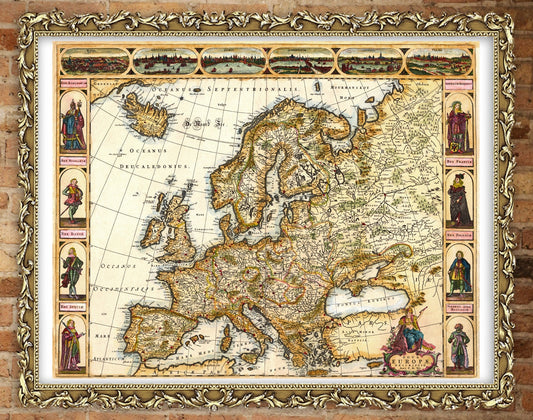 Antique map art prints, Medieval map art Prints, Medieval Europe FINE ART PRINT, antique map reproductions, map canvas prints, art posters