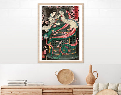 Japanese art print, Asian art, Japanese monsters, yokai, Kiyohime Kuniyoshi FINE ART PRINT, Japanese woodblock print, painting, poster, gift