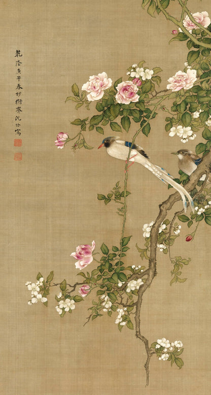 Chinese art, Asian paintings, Birds watercolors, Bird sand flowers by Shen Quan FINE ART PRINT wall art, home decor, reproductions, posters