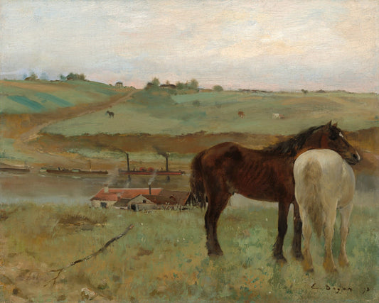 European art, Animal paintings, Landscapes, Horses in a Meadow Edgar Degas FINE ART PRINT, paintings, art prints, posters, art reproductions