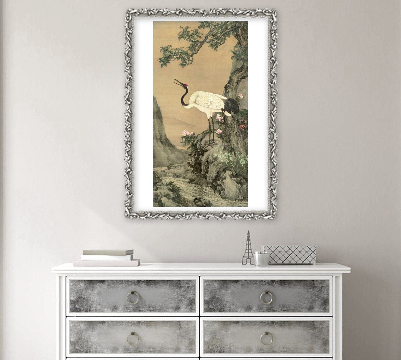Chinese art, Asian painting, Animals watercolors, Crane in a landscape Shen Quan FINE ART PRINT wall art, home decor, reproductions, posters