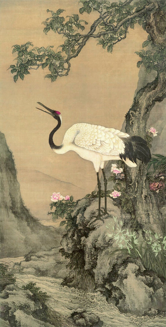 Chinese art, Asian painting, Animals watercolors, Crane in a landscape Shen Quan FINE ART PRINT wall art, home decor, reproductions, posters