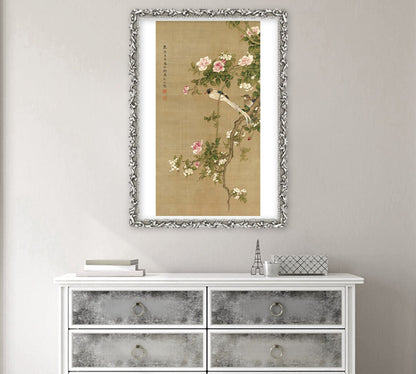 Chinese art, Asian paintings, Birds watercolors, Bird sand flowers by Shen Quan FINE ART PRINT wall art, home decor, reproductions, posters