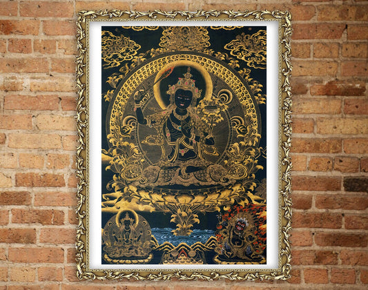 Asian art, Tibetan thangka, Buddhism art print, Spiritual art, Manjushri buddha FINE ART PRINT, posters, canvas prints, wall art, home decor