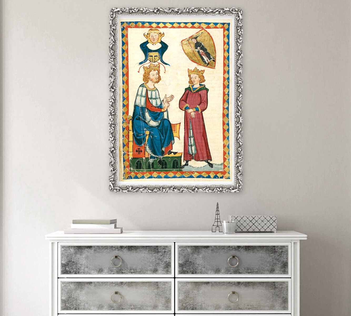 Antique European art, Illuminated manuscripts, Medieval art, Manesse codex, King Tyro von Schotten FINE ART PRINT, wallart, home decor, gift