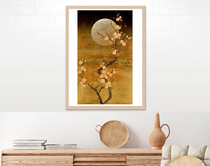 Asian art, Plum Blossoms, Sakura, Night art, Moon, Blooming plum at night FINE ART PRINT