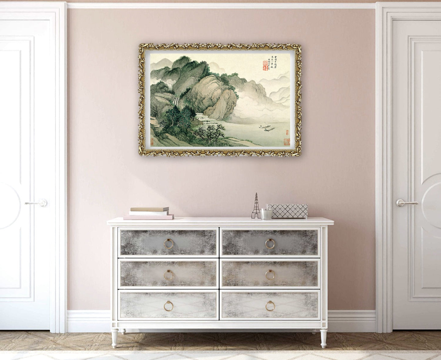 Chinese art prints, Chinese landscape, Boat paintings, Landscape with two boats FINE ART PRINT, art posters, wall art, home decor, art gifts