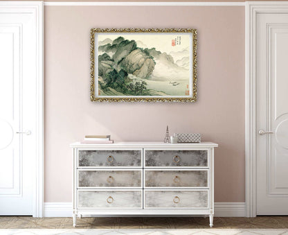 Chinese art prints, Chinese landscape, Boat paintings, Landscape with two boats FINE ART PRINT, art posters, wall art, home decor, art gifts