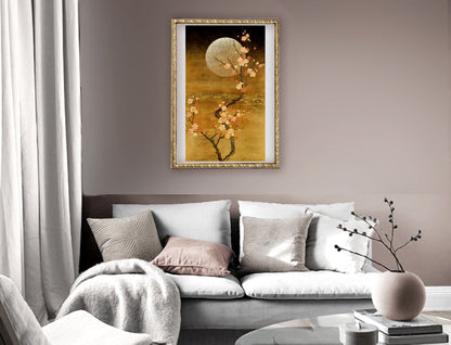 Asian art, Plum Blossoms, Sakura, Night art, Moon, Blooming plum at night FINE ART PRINT