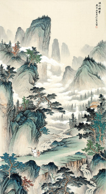 Chinese art, Mountains nature painting, Fog in mountains FINE ART PRINT