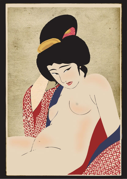 Nude japanese geisha, FINE ART PRINT, old erotic vintage japanese art, japanese girl, japanese poster, japan wall art, japan home decor