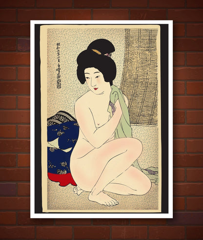 Japanese art, Nude geisha girl by Hirano Hakuho, vintage erotic japanese art prints, posters, paintings, woodblock prints reproductions