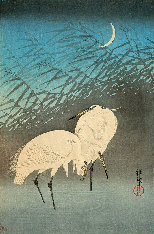 Japanese animals birds art prints, Herons Ohara Shoson FINE ART PRINT, japanese art prints, art posters, woodblock prints, paintings