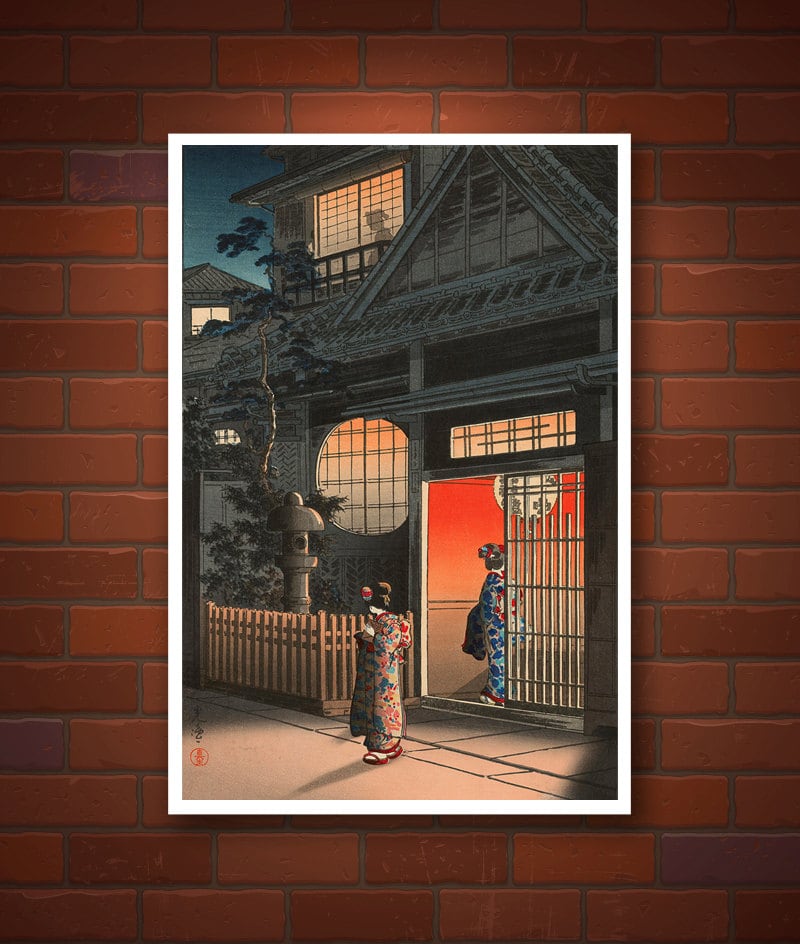 Japanese art prints, Geishas Teahouse Araki Street Tsuchiya Koitsu FINE ART PRINT, woodblock prints, paintings, art prints, posters