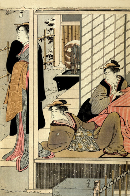 Japanese art, Viewing a snow covered garden Torii Kiyonaga FINE ART PRINT, Japanese art prints, art posters, woodblock prints reproductions
