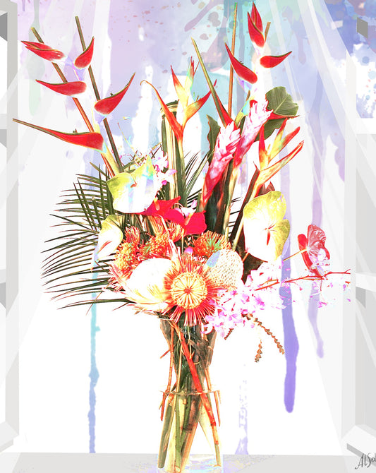 Floral art print, Bouquet of Tropical Flowers in the Morning ORIGINAL DIGITAL ART by Alex Solodov