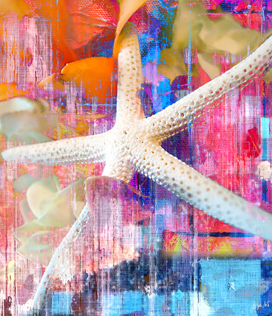 Large tropical beach painting, Abstract Red Sea Star ORIGINAL DIGITAL ART by Alex Solodov