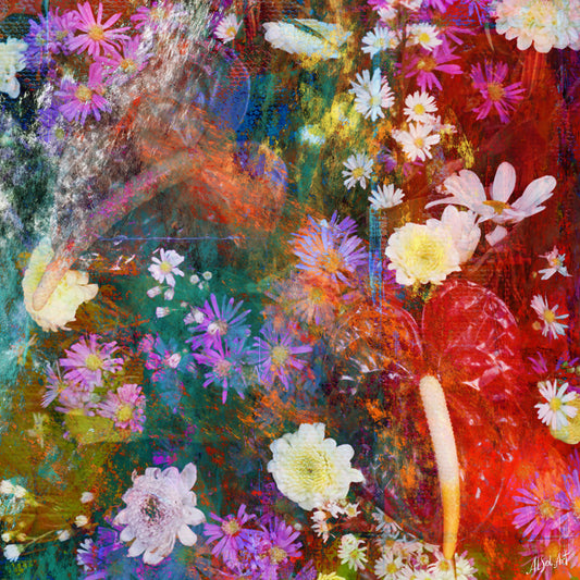 Large floral painting, Abstract Orchids and Daisies Flowers ORIGINAL DIGITAL ART by Alex Solodov