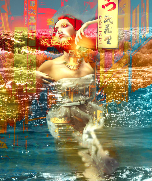 Surreal art, Digital artwork, Tokyo under Water ORIGINAL ART by Alex Solodov