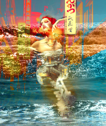 Surreal art, Digital artwork, Tokyo under Water ORIGINAL ART by Alex Solodov