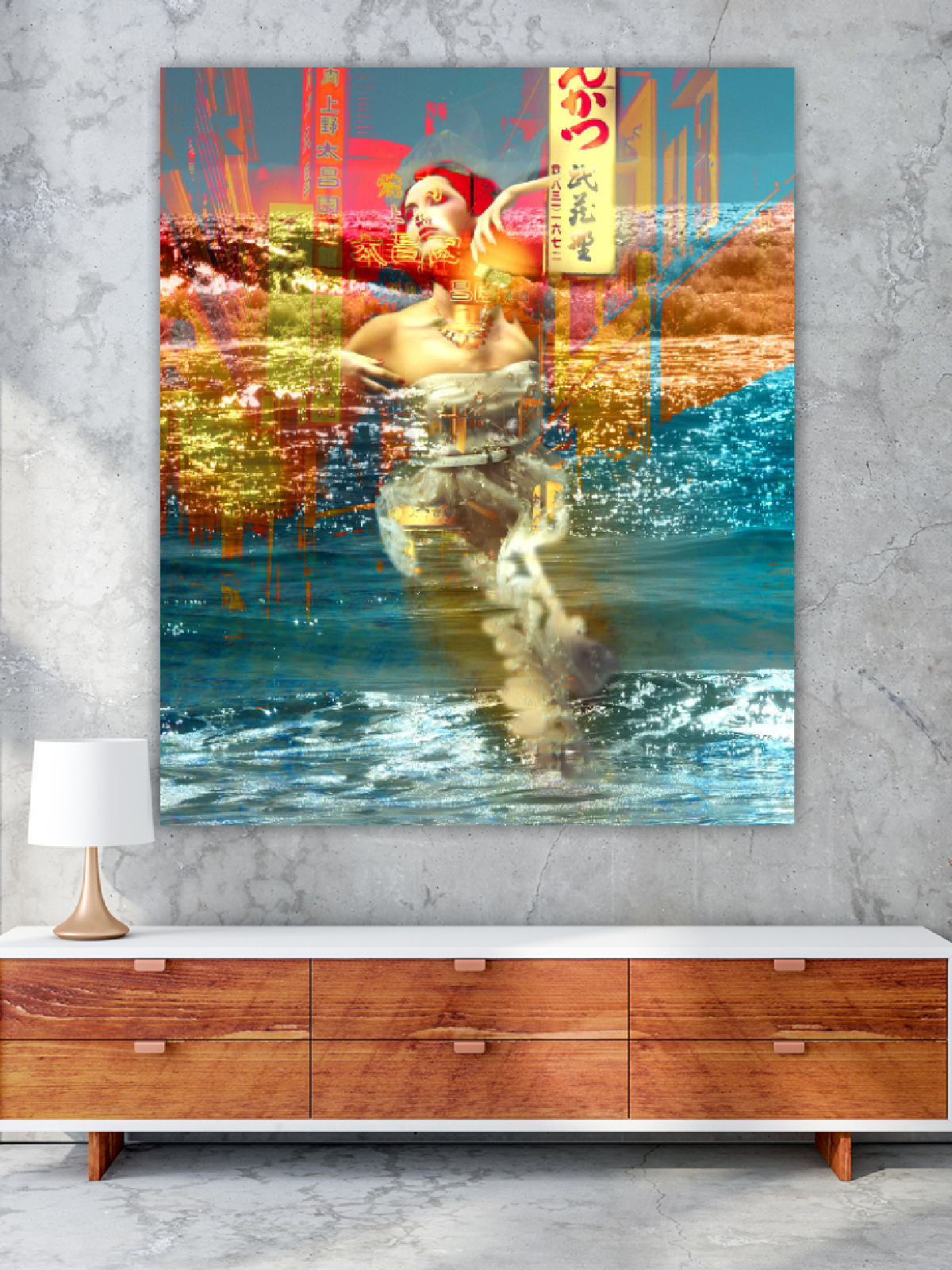 Surreal art, Digital artwork, Tokyo under Water ORIGINAL ART by Alex Solodov