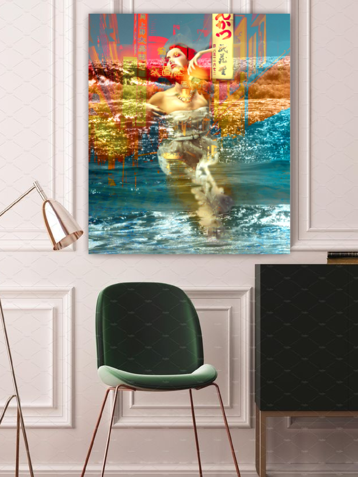 Surreal art, Digital artwork, Tokyo under Water ORIGINAL ART by Alex Solodov