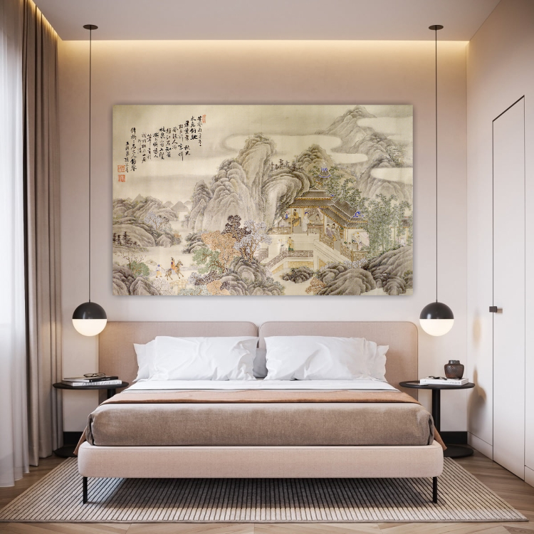 Chinese art, Landscape with mountains and a palace FINE ART PRINT