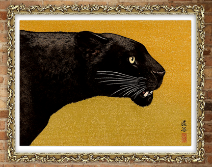 Japanese art, Panther paintings, prints, posters, Black panther Toshi Yoshida FINE ART PRINT